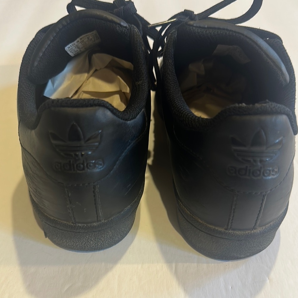 Adidas Superstar unisex Black Sneakers lace ups with side stripes size 5 1/2 - Picture 4 of 12